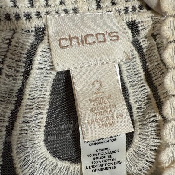 Chico's Lace Embroidered Fringe Sheer Mesh Duster Kimono Women's Large Cream - Picture 4 of 7